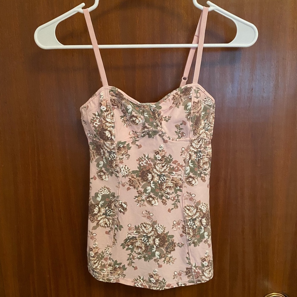 Aritzia Talula Pink Floral Bustier Cami Top